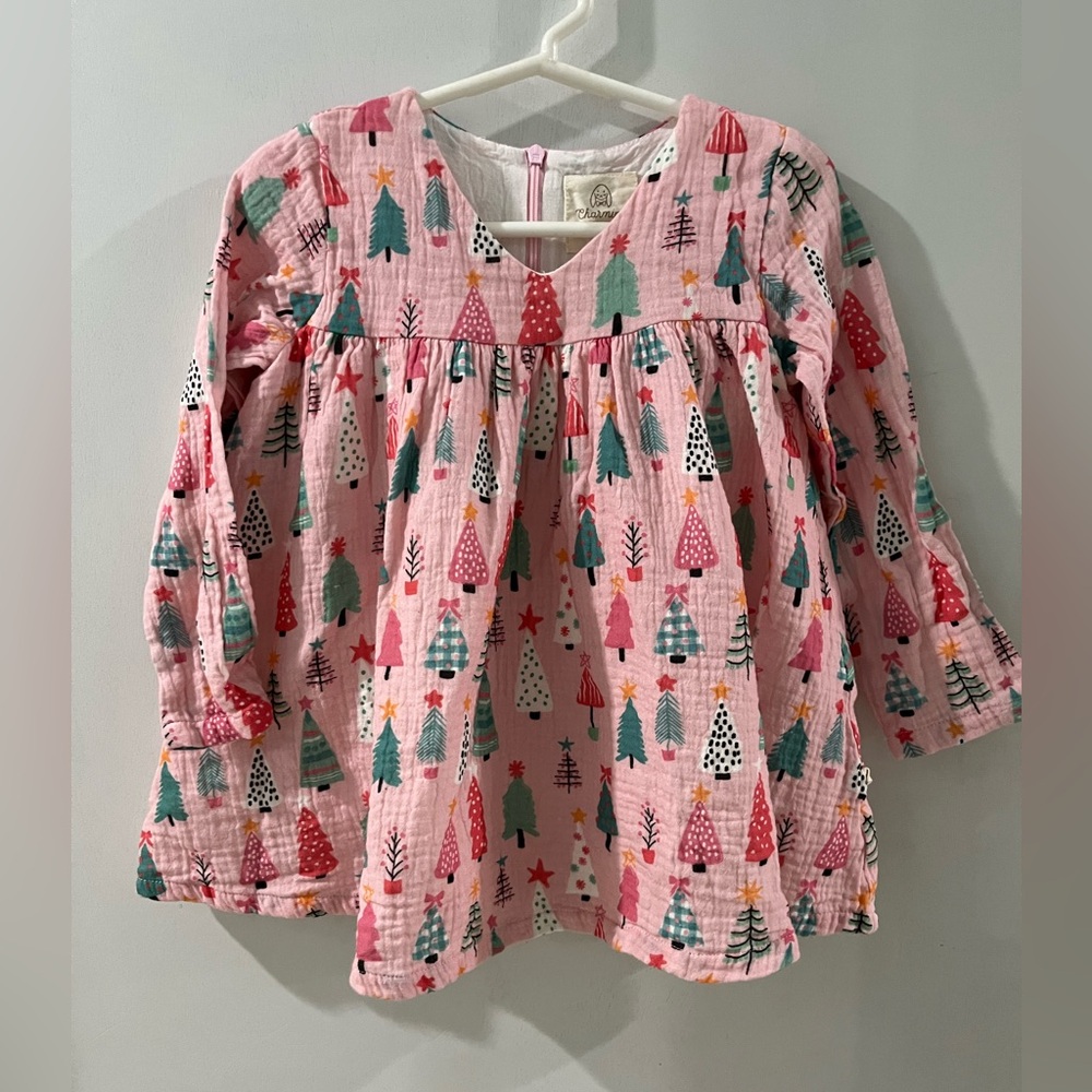 Charming Mary Holiday Dress with Tree Print, size 4T